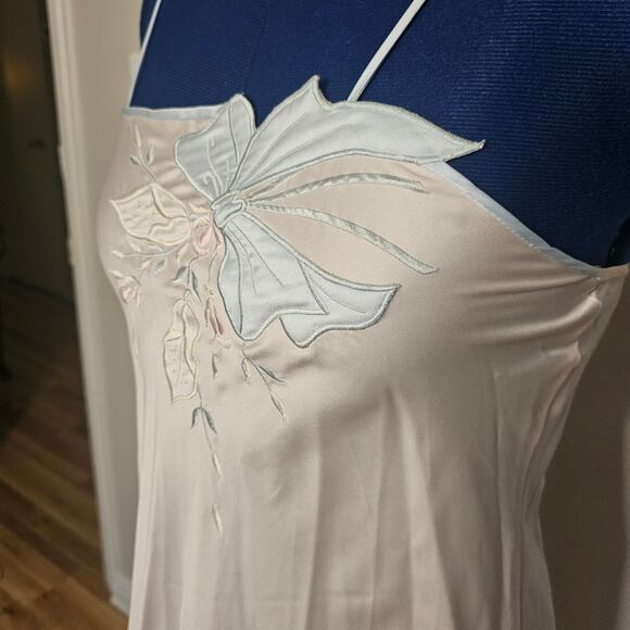 Vtg Y2K Natori Pink Chemise slip dress Negligee Intimates wFloral Embellishment - Picture 2 of 8